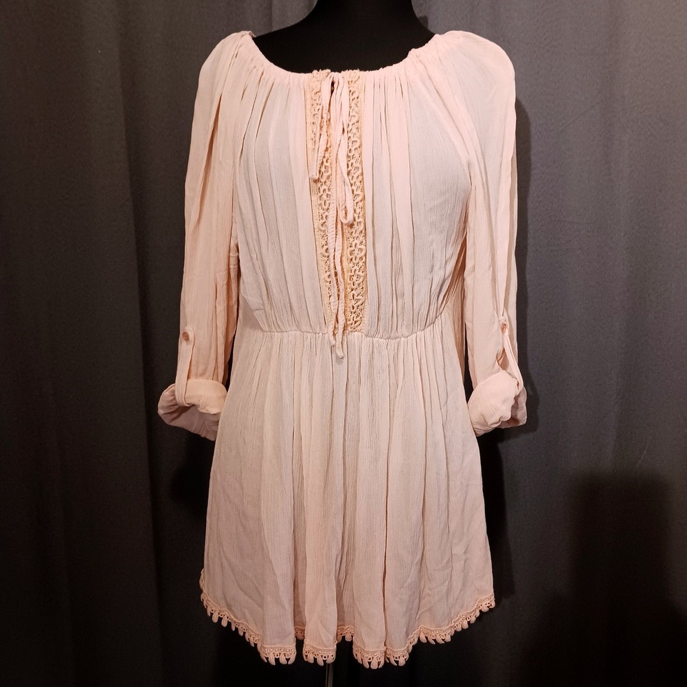 Boho Peasant Blouse Ren Fair Fairycore Romantic Babydoll Blush Pink Gauze Top S
